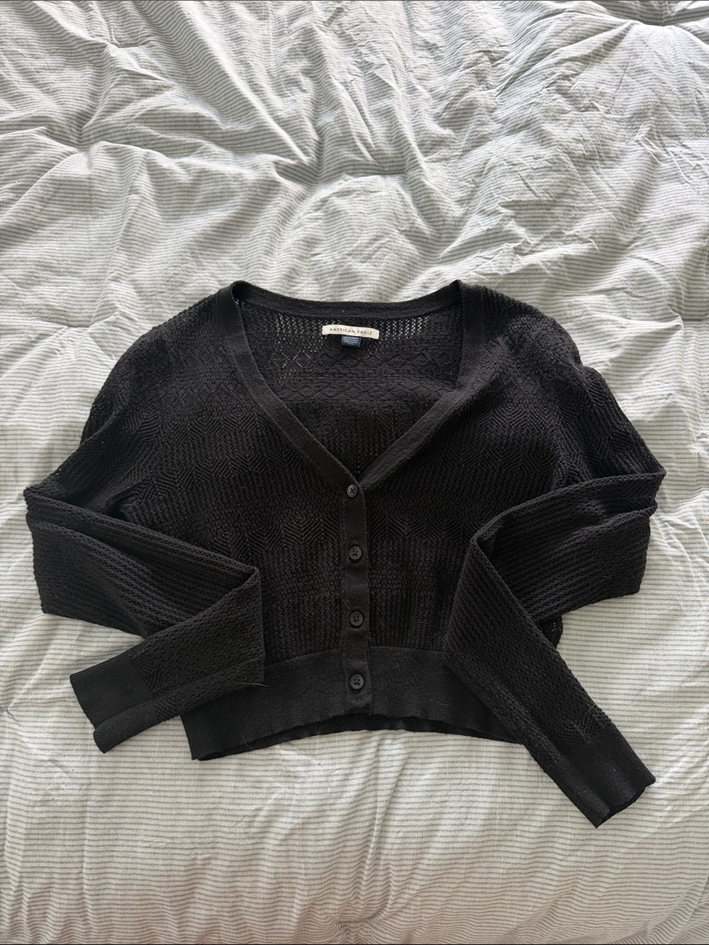 American Eagle Outfitters Black V-Neck Button Cropped Cardigan